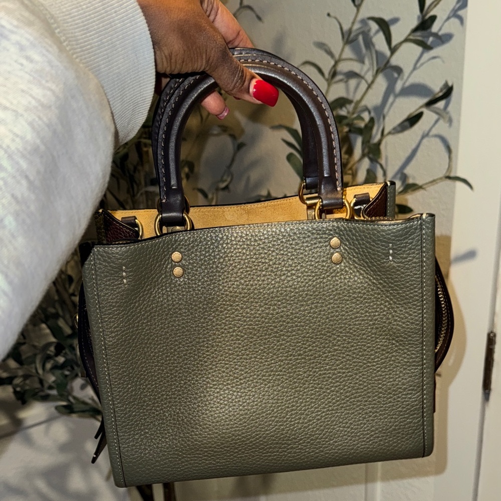 Coach Rogue 25 Leather Top-Handle Satchel in Olive Green